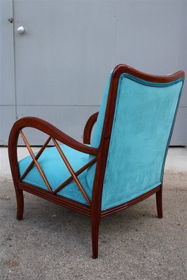 Walnut and Light Blue Velvet Armchair by Paolo Buffa, 1940s-EH-1058098