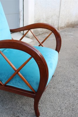 Walnut and Light Blue Velvet Armchair by Paolo Buffa, 1940s-EH-1058098