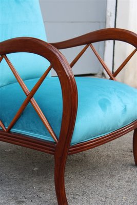 Walnut and Light Blue Velvet Armchair by Paolo Buffa, 1940s-EH-1058098