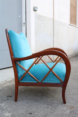 Walnut and Light Blue Velvet Armchair by Paolo Buffa, 1940s-EH-1058098