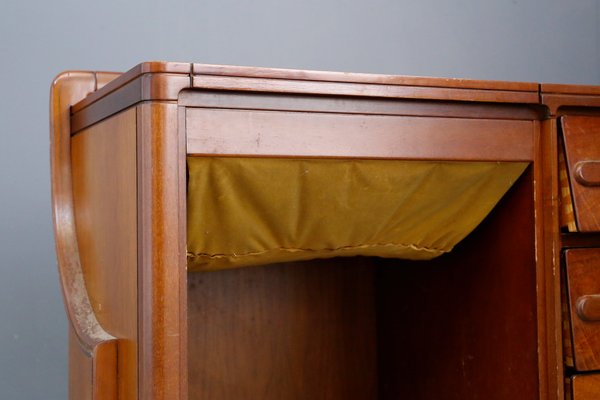 Walnut and Pink Mirror Chest of Drawers, 1950s-RCE-1402542