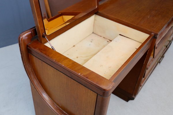 Walnut and Pink Mirror Chest of Drawers, 1950s-RCE-1402542