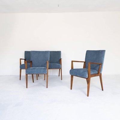 Walnut and Velvet Armchairs, 1950s, Set of 4-SXX-1731335