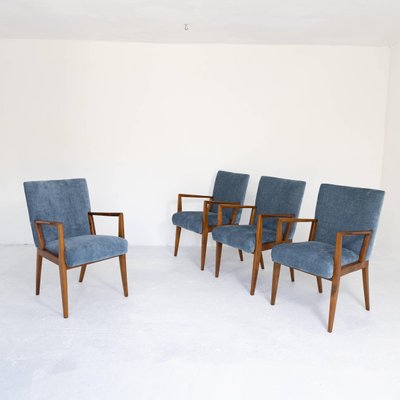 Walnut and Velvet Armchairs, 1950s, Set of 4-SXX-1731335