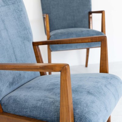 Walnut and Velvet Armchairs, 1950s, Set of 4-SXX-1731335