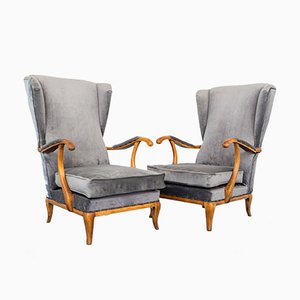 Walnut and Velvet Lounge Chairs by Paolo Buffa, 1950s, Set of 2-ZLY-842517