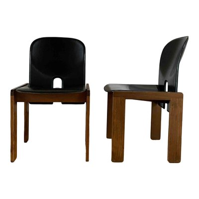 Walnut & Black Leather Model 121 Dining Chairs & Extendable Model 778 Dining Table by Tobia & Afra Scarpa for Cassina, 1968, Set of 5-RPH-889125