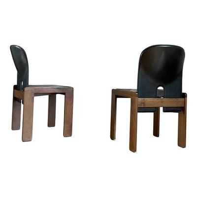 Walnut & Black Leather Model 121 Dining Chairs & Extendable Model 778 Dining Table by Tobia & Afra Scarpa for Cassina, 1968, Set of 5-RPH-889125