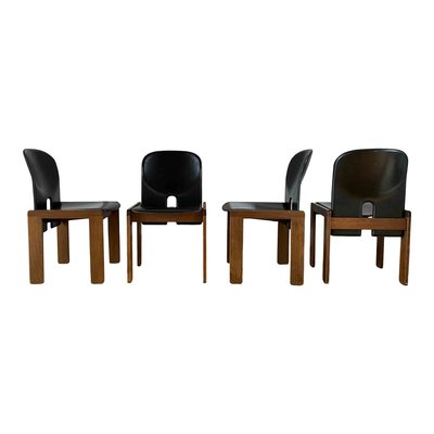 Walnut & Black Leather Model 121 Dining Chairs & Extendable Model 778 Dining Table by Tobia & Afra Scarpa for Cassina, 1968, Set of 5-RPH-889125