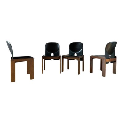 Walnut & Black Leather Model 121 Dining Chairs & Extendable Model 778 Dining Table by Tobia & Afra Scarpa for Cassina, 1968, Set of 5-RPH-889125