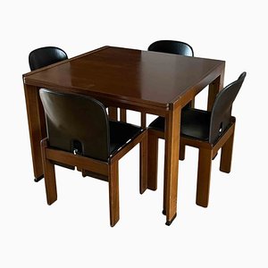 Walnut & Black Leather Model 121 Dining Chairs & Extendable Model 778 Dining Table by Tobia & Afra Scarpa for Cassina, 1968, Set of 5-RPH-889125