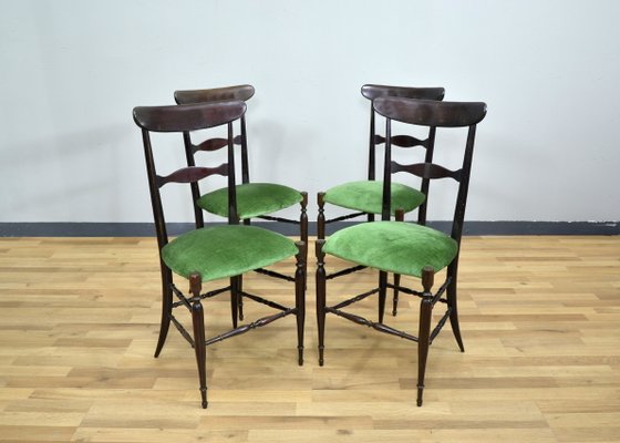 Walnut Campanino Dining Chairs by Giuseppe Gaetano Descalzi for Fratelli Levaggi, 1950s, Set of 4-QZZ-1132064