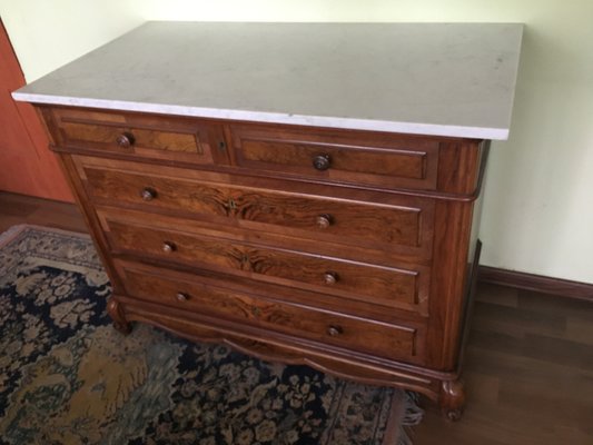 Walnut Chest of Drawers with White Marble Top, 1900s-WQQ-1029638