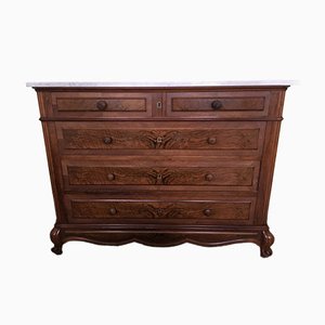 Walnut Chest of Drawers with White Marble Top, 1900s-WQQ-1029638