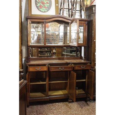 Walnut Cupboard with Beveled Glass and Marble Top-RAQ-699879