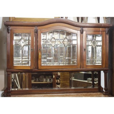 Walnut Cupboard with Beveled Glass and Marble Top-RAQ-699879