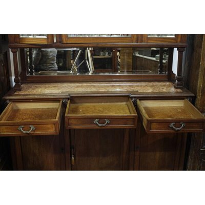 Walnut Cupboard with Beveled Glass and Marble Top-RAQ-699879