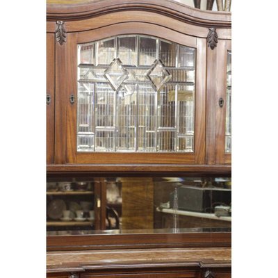 Walnut Cupboard with Beveled Glass and Marble Top-RAQ-699879