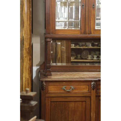 Walnut Cupboard with Beveled Glass and Marble Top-RAQ-699879