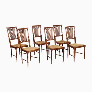 Walnut Dining Chairs with Straw Seats from Lavaggi, 1950s, Set of 6-NJV-748875