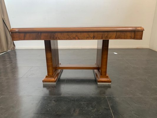 Walnut Dining Table with Walnut Feather Steel Base, 1940s-IJR-877400