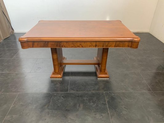 Walnut Dining Table with Walnut Feather Steel Base, 1940s-IJR-877400