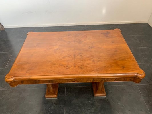 Walnut Dining Table with Walnut Feather Steel Base, 1940s-IJR-877400