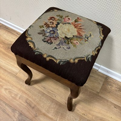 Walnut Gobelin Stool with Floral Pattern, France, 1860s-ALF-2033573