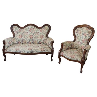 Walnut Living Room Set, 1930s, Set of 2-DCO-1315280