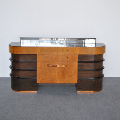 Walnut Root Wood with Colored Glass Top Cabinet, 1940s-JQO-1118550