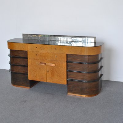 Walnut Root Wood with Colored Glass Top Cabinet, 1940s-JQO-1118550