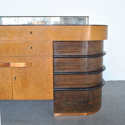 Walnut Root Wood with Colored Glass Top Cabinet, 1940s-JQO-1118550