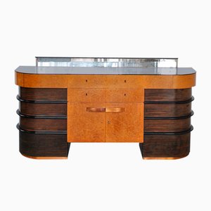 Walnut Root Wood with Colored Glass Top Cabinet, 1940s-JQO-1118550