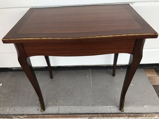 Walnut Table with Brass Applications, 1970s-WQQ-1716435