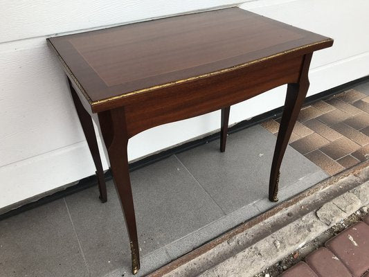 Walnut Table with Brass Applications, 1970s-WQQ-1716435