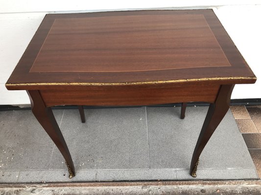 Walnut Table with Brass Applications, 1970s-WQQ-1716435