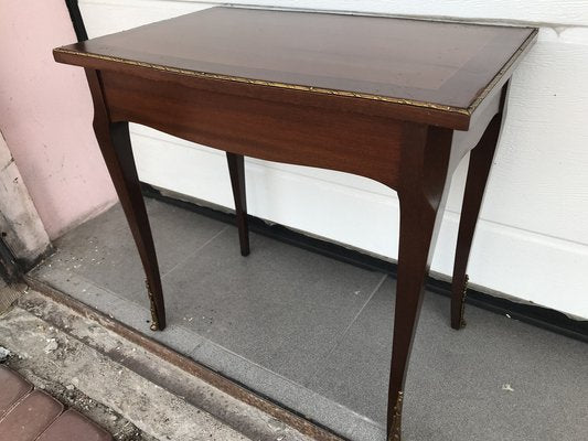 Walnut Table with Brass Applications, 1970s-WQQ-1716435