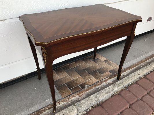 Walnut Table with Brass Appliqués, 1970s, 1960s-WQQ-1716420