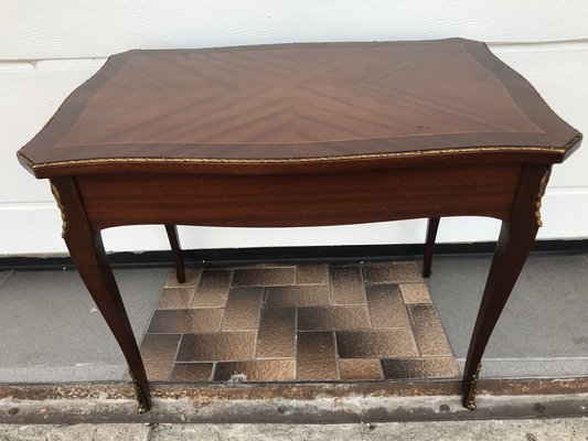 Walnut Table with Brass Appliqués, 1970s, 1960s-WQQ-1716420