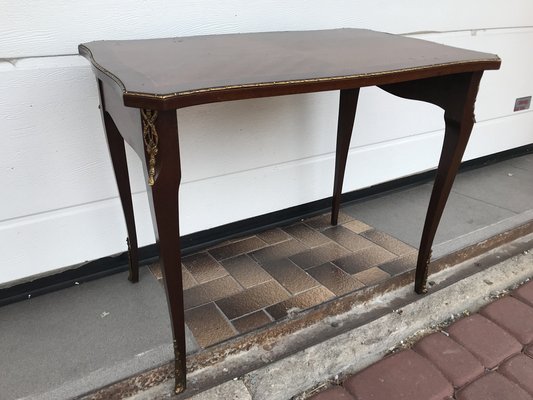 Walnut Table with Brass Appliqués, 1970s, 1960s-WQQ-1716420