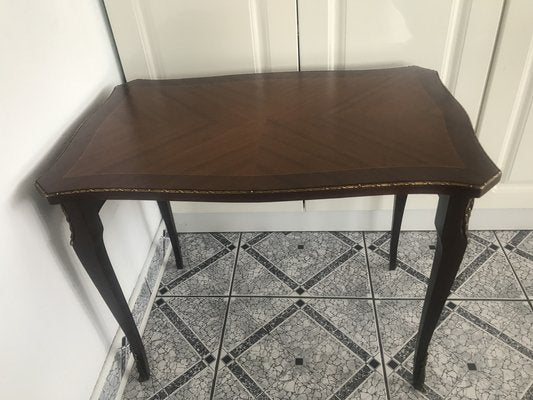 Walnut Table with Brass Appliqués, 1970s, 1960s-WQQ-1716420