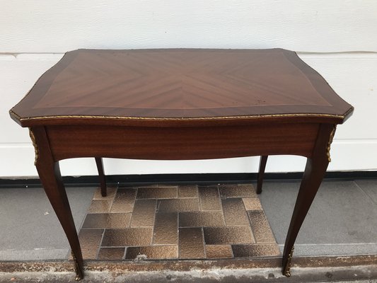 Walnut Table with Brass Appliqués, 1970s, 1960s-WQQ-1716420