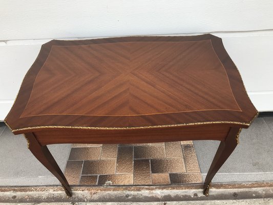 Walnut Table with Brass Appliqués, 1970s, 1960s-WQQ-1716420