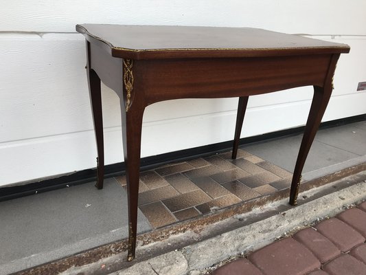 Walnut Table with Brass Appliqués, 1970s, 1960s-WQQ-1716420