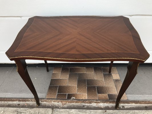 Walnut Table with Brass Appliqués, 1970s, 1960s-WQQ-1716420