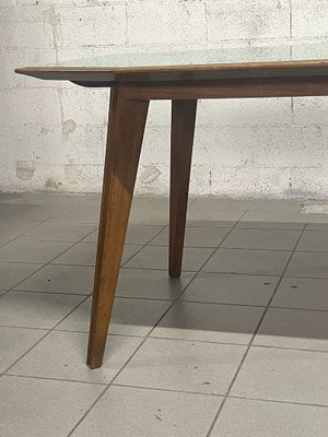 Walnut Table with Glass Top, 1960s-JHL-1811704