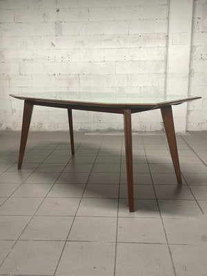 Walnut Table with Glass Top, 1960s-JHL-1811704