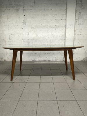 Walnut Table with Glass Top, 1960s-JHL-1811704