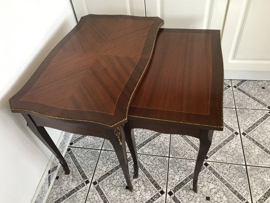 Walnut Tables with Brass Applications, 1970s, Set of 2-WQQ-1716426