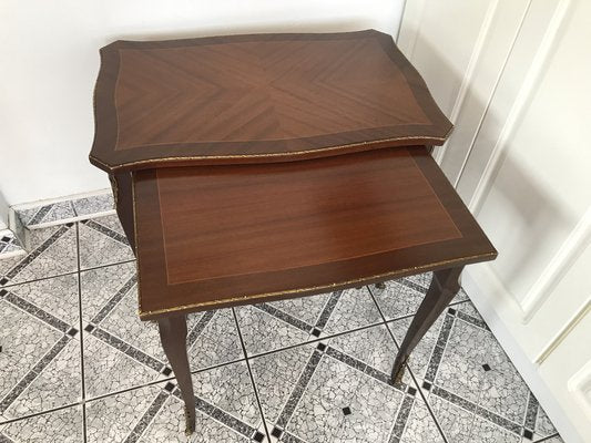 Walnut Tables with Brass Applications, 1970s, Set of 2-WQQ-1716426